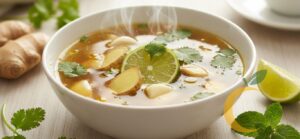 Alimentos naturais como alho, gengibre e limão usados para aliviar dor de ouvido.